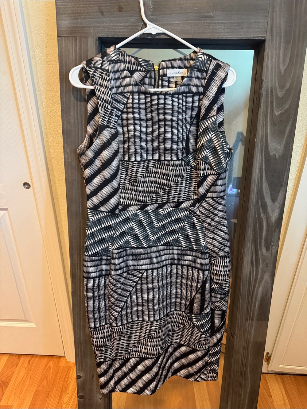 Calvin Klein Black & White Geometric Midi Dress